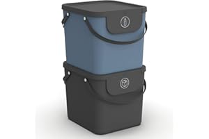 Rotho Albula Jeu de 2 systèmes de tri des déchets 40l pour la cuisine, Plastique (PP) sans BPA, anthracite/bleu, 2 x 40l (40.0 x 35.8 x 34.0 cm)