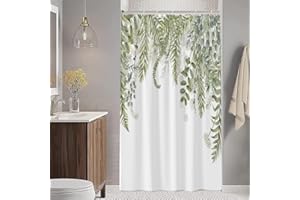 Uiiooazy Cortina de Ducha de Eucalipto, Cortinas de Ducha Hoja Verde Planta Cortinas de Baño Antimoho Impermeable Lavable Poliéster Tela Juego de Cortinas de Ducha con Ganchos 120x200cm