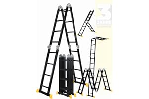 CRAFTFULL 𝐂𝐑𝐀𝐅𝐓𝐅𝐔𝐋𝐋 Échelle Multifonctions en Aluminium CF-104A | Échelle 6 en 1-16 Échelons - Échelle 470 cm - Échelle Articulée - Échafaudage (Noir 4x4 Échelons)