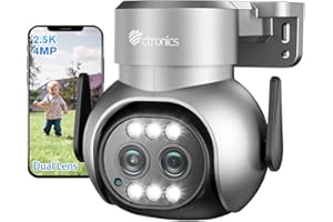 ctronics 2.5K 4MP Telecamera Wi-Fi Esterno con Doppio Obiettivo, PTZ Videocamera Sorveglianza Esterno, 2.4/ 5GHz, Zoom Ibrido 6X, Tracciamento Automatico, Rilevamento Umano, Visione Notturna a Colori