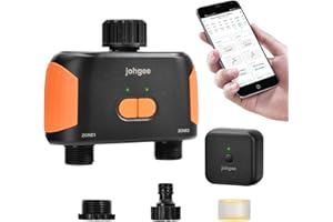 ‎JOHGEE Intelligente Bewässerungscomputer WLAN 2 Ausgänge, Garten Bewässerungsuhr mit Wi-Fi-Hub, 2 Ausgänge Bluetooth-Schlauchtimer mit Regenverzögerung, kabelloser Bewässerungstimer für Garten/Rasen