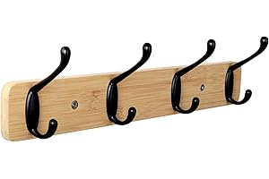 JSVER Patère Murale de 4 crochets, Portemanteau mural pour Suspendre Manteaux écharpes, Sacs à Main et Autres, Naturel