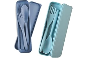 SOLVAYNE 2 Sets Portable Reusable Cutlery Set with Case – Eco-Friendly Plastic Utensils for Travel & Outdoor Dining | Compact & Lightweight | Sustainable & Durable | Ideal for Lunch, Camping, Picnic
