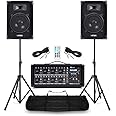 Complete Compact PA System for Small Band - MAX 8" Speakers, Stands, 8 Channel Bluetooth Mixer Amplifier - Portable and Powerful for Performances