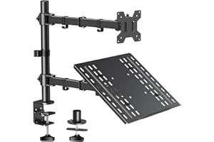 ELIVED Monitor Arm with Laptop Tray for Most 13 to 32 Inch LCD LED Screen & up to 17 Inch Notebook, Height Adjustable Monitor and Laptop Stand with VESA 75/100mm, 2 Mounting Options EV024