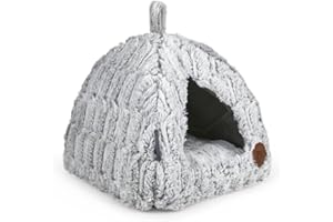 Petface Luxury Bamboo Plush Cat Igloo Bed, Cosy Pet Hideaway for Cats and Kittens, Includes Removable Cushion, 40D x 40W x 35H cm