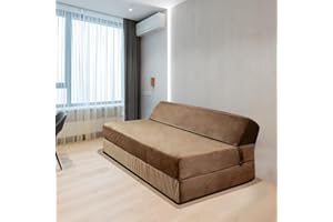 Panana Lightweight and Comfy Lazy Z Bed Deluxe Futon Fold Out Sofa For Adults Kids Children Double Folding Mattress Sleepover Chair Living Room Bedroom Toddler Furniture (Brown, Double)