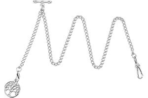 ÖSSZEFUT Albert Chain Taschenuhr, T-Bar-Kette mit Kompassanhänger und Life Tree Anhänger, Curb Link Chain Antike Fob T-Bar für Herren Silber