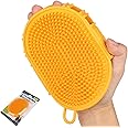 YUDOTE Pet Grooming Shampoo Brush,Soothing Massage Rubber Bristles Curry Comb,Bath Gloves for Dogs and Cats Easy Washing,Yellow