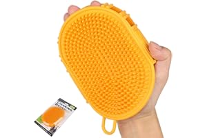 YUDOTE Pet Grooming Shampoo Brush,Soothing Massage Rubber Bristles Curry Comb,Bath Gloves for Dogs and Cats Easy Washing,Yellow