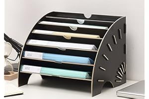 IPENNY Etagère Bibliothèque Casier à Livres Classeur Multi-Couches De Rangement Organisateur Rayonnage Cartonnier De Bureau Table Travailler en Bois A4 en Eentail Secteur Pour Bureau Salle D'étude Noir Blanc