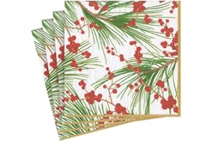 Caspari Tovaglioli di carta da cocktail con bacche e pini, 20 per confezione