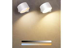 Diealles Shine LED Wandleuchte Innen 2 Stück, Aufladbare Wandleuchten mit 3 Helligkeit und 3 Farbe, 360° Drehbarer Touch Control Akku Wandlampe für Schlafzimmer Küche Badezimmer Wohnzimmer (Weiss)