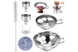 DTYGUIXE Embudo para Mermelada, 4 Embudos de Acero Inoxidable con 1 Colador 1 Cepillo de Limpieza y 1 Gancho Adhesivo Embudo de Boca Ancha para Hacer Mermeladas Caseras