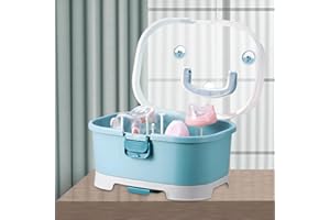 Kensbro Trockenständer Babyflaschen mit Deckel Multifunktional Baby Flaschen Schüssel Wäscheständer mit Griff Aufbewahrungsbox Abtropfgestell für Baby Löffel Breischale Trinklernbecher (Blau)
