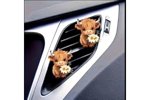 WEISIPU 2x Highland Cow Car Air Freshener Cute Acrylic Vent Clip with Floral Design Interior Decor Charm Decoration Cute Accessories for Women Girls