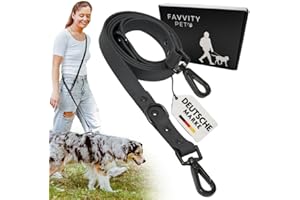FAVVITY PET Hundeleine für Kleine Mittelgroße und Große Hunde - Leicht [Schmutzresistent] Robust | 180 cm verstellbare Leine für deinen Hund (Schwarz)