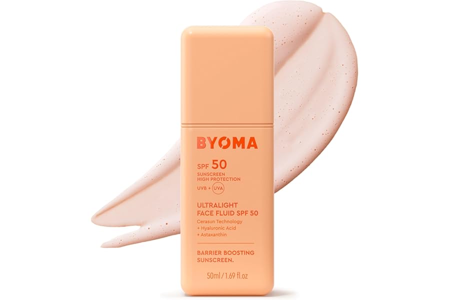 BYOMA SPF 50 Face Fluid (50ml) Ultra-Lightweight Facial Sunscreen for All Skin Tones - Luminous Glow, No White Cast - SPF Moisturiser, Strengthens Skin Barrier