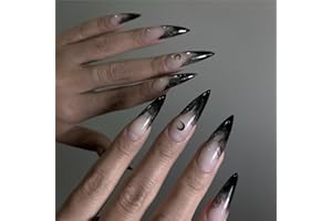 MouyouGlow Press on Nails Long,Stiletto Halloween Moon Witch czarne gotyckie sztuczne paznokcie z klejem do paznokci, czarny wampir