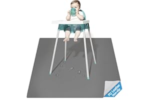 ACEBLISS Splat Mat for Under High Chair, 51" PU Highchair Splash Mat, Washable Waterproof Messy Mat, Multipurpose Anti-Slip Floor Splash Mat, Portable Play Mat and Table Cloth Weaning Mat (Grey)