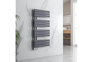 EMKE Radiador de baño plano, 1320 x 500 mm, color antracita, calentador de toallas para cuarto de baño, toallero de toalla, conexión lateral para agua, 661 W