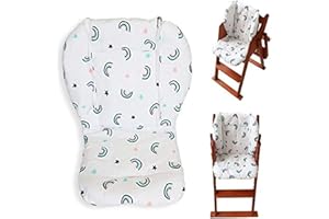 KRIZJUES Baby High Chair Cushion, Thick Pad for Wooden High Chair, Baby Dining Chair Liner Mat(Blue Rainbow)