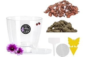 LiveLaif® Kit Transplante Orquideas: Maceta Orquidea Oval ⊘14 cm (Agujeros y Plato) + Sustrato Orquideas Premium con Corteza de Pino, Coco, Arlita, Perlita, Vemiculita, Abono NPK + Accesorios