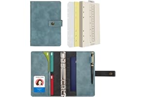 Wonderpool Carnet de notes rechargeable en cuir - Papier à pois intérieur en cuir véritable pour le travail de voyage et l'organisateur (Bleu ciel, A6)
