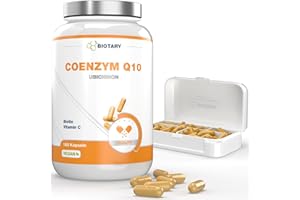 BIOTARY Coenzyme Q10 - pour 6 Mois - 180 gélules de 200 mg chacune - pilulier inclus - avec vitamine C, B3, B7, gélules à forte dose - poivre noir – haute biodisponibilité - Q10 ubiquinone
