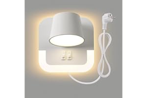 AWEKLIY Lampa kinkiet LED, lampka nocna do czytania ściany Z kablem i wtyczką, 4W+8W lampka do czytania książki nocnej, lampka nocna sypialni kinkiet Z wyłącznikiem, Obrotowa głowica lampy, Biały