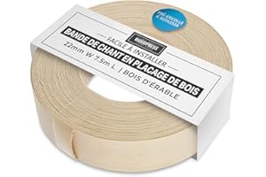 WoodPress® 22 mm Bois d'Érable Véritable Bande de Chant en Placage Préencollé – Rouleau de 7,5 m – Application à Repasser Facile à Faire soi-même, Couvre Le Bord d'un Panneau MDF Standard