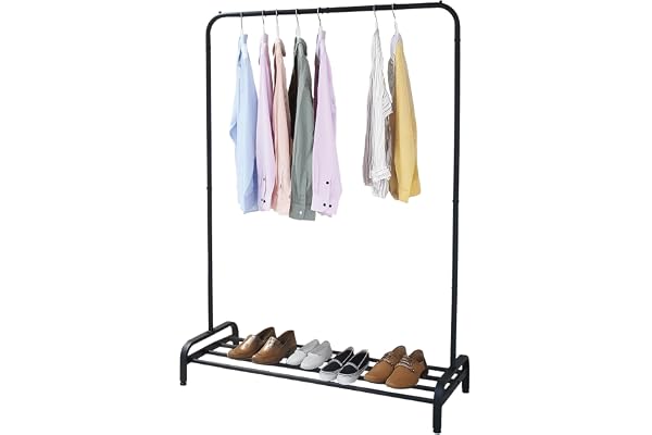 Amig - Ïken klädställning - klädorganiseringsmöbel med hängstång och nedre hyllplan - 110x45x155 cm - Metall i mattsvart - Pe