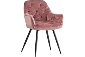 AINPECCA Dining chairs with Velvet Thick Padded Upholstered Kitchen Tub Chair Armchair with Backrest Metal Legs Living room Reception Leisure Chairs for Bedroom Lounge Office(Rose,1)