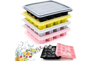 CAREDGO 4 Vaschette Ghiaccio con Coperchio, Stampi per Ghiaccio a Forme di Fiori Creativi, Forme Ghiaccio Silicone, Contenitori Cubetti di Ghiaccio a 16 Griglie Vaschette per Fare Ghiaccio, 4 Colori