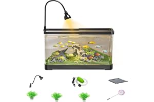 Fish Aquarium Tank Ultra Clear Fish Bowls Betta Goldfish Turtle Tank | Plastic Turtle Tortoise Reptile Habitat Terrariums with Oxygen Pump Lamp Cover for Crayfish Shrimp Small Amphibious Creature