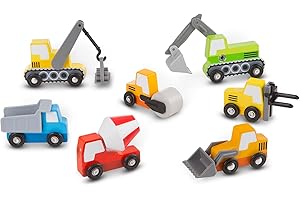 Melissa & Doug Set de 7 vehículos de construcción de Madera con Partes móviles, Juguetes de Madera de Calidad, Vehículos de Madera, Regalo para niños y niñas de 3 4 5 6 7 Años
