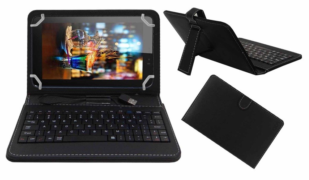 Acm USB Keyboard Case Compatible with Micromax Canvas Tab P701 Tablet Cover Stand Study Gaming Direct Plug & Play - Black