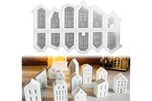 ‎FZQBEY Silikonformen Gießformen Häuser, 12 Stück Silikonform Haus Mini Silikonform Häuser Gießformen Silikon Gießform Haus Gipsformen zum Gießen Giessformen Silikon Gießform Häuser für DIY Handwerk