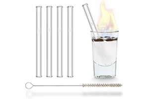 HÅLM HALM szklane słomki wielokrotnego użytku - 4 sztuki krótkie proste 10 cm + plastikowa szczotka do czyszczenia - nadające się do zmywarki - szklane rurki do kieliszków do shotów