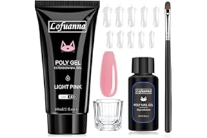 Lofuanna Kit de Extensión de Uñas de Gel,60ML Rosa Gel Constructor de Kit de Gel de Uñas Todo en Uno con Solución de Deslizamiento,Diseño de Uñas para Principiantes