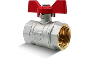 DOJA Barcelona | Vanne 1/2" Papillon | Robinet d'Arret PN-25 | Femelle-Femelle | Laiton | Poignée Rouge | Vanne 15/21 pour Compresseur à Air, Tuyau Gaz, Raccord Plomberie, Robinet Exterieur Jardin