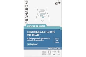 PRANARÔM - Digestarom - Digest Transit - Fluidité Des Selles - Huile Essentielle De Gingembre BIO et Psyllium - Vegan
