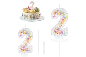 Yiran Pastel Pearl Sequin 2nd Birthday Candles for Girl, Number 2 Candle, Macaron Candles, Number Birthday Candles for Cakes, 2 Birthday Candle, Cake Candles Cake Topper Decorations for Birthday Party