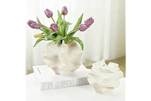 ‎SUKIYPO Keramik Vase, SUKIYPO 2er Set Beige Moderne Vasen für Nordisches, Vasen Deko, ästhetische Boho Blumenvase für Zuhause, Wohnzimmer, Büro, Bauernhaus, Couchtisch Dekoration