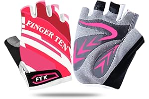 FINGER TEN Guanti Ciclismo Corto Mezze Dita Bambini per 2-10 anni Guanti da Bicicletta per Bambine Ragazzo Ragazza Bici Mountain Bike Sportivo Riempimento di gel