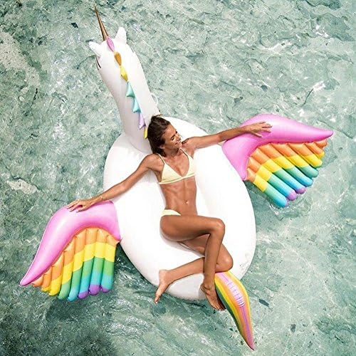 TYCN Giant Inflatable Rainbow Pegasus Swimming Ring Pool Party Inflatable Float Raft PVC Material General Adult Children Summer Perfect Pool Beach Water Recreation Leisure Toys (White Rainbow Pegasus)