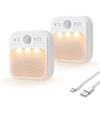 OUSFOT Luce Notte A LED Con Sensore Di Movimento 63 LED, 2 Pezzi Ricaricabili Con Faccine Emoticon, Per Camera Bambini, Corridoio, Scale E Cucina