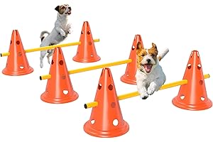 PawHut Dog Agility Equipment Set, Portable Pet Jump Training Kit for Eight Cones, Eight Poles with Carry Bag, Four-Piece Adjustable Height Jumping Obstacles, Orange