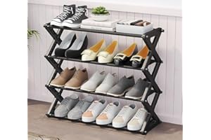 NUTRIVITY Compact 3-Tier Shoe Rack with Storage Shelf | Stackable Metal Shoe Organizer | Fits Up to 6 Pairs | Space-Saving Shoe rack for Hallway, Living Room, Bedroom | Durable Shoe Shelf with Top Storage