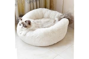 Ulalaza Donut Chat lit Peluche Chat lit pour Animaux de Compagnie Auto réchauffement intérieur Rond Oreiller Cuddler